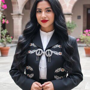 Vintage Black Mariachi Jacket – Silver Thread Embroidery, ornate silver clasps